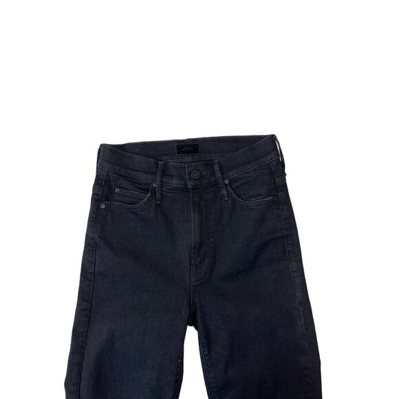 Mother High Waist Rascal Top Fray Whip Fringe Skinny Black Jeans Size 24 - Picture 5 of 14